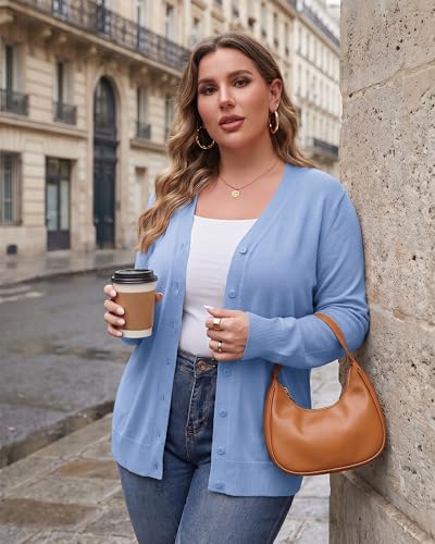 Image of TIANZHU Plus Size Cardigan for Women Button Open Front Long Sleeve V Neck Comfy Lightweight Sweaters XL-4XL