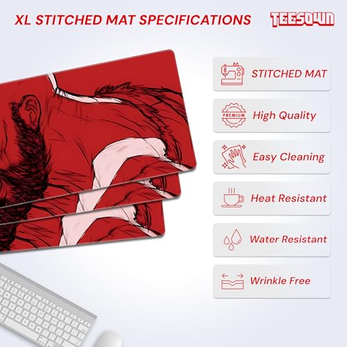 Image of Stitched Gaming Extended Mousepad (12x31) - Spartan Warrior Red Design Deskmat for Laptop, Desktop, PC (Stitched Edges, XL)