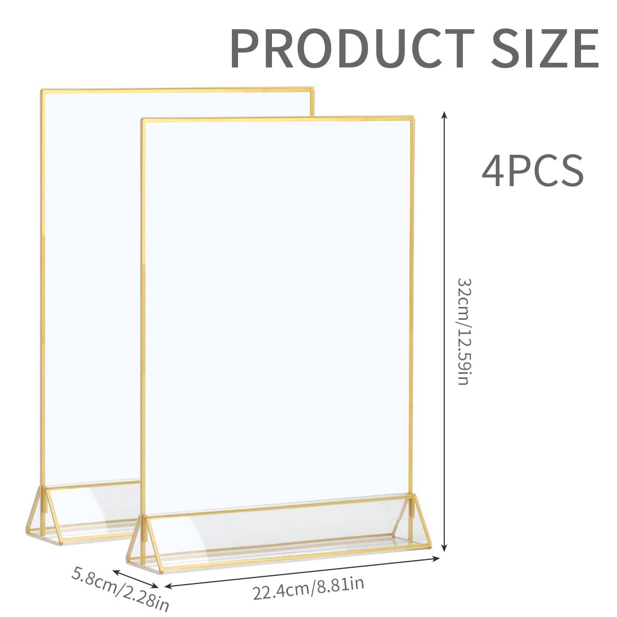 FOCCTS 4 Pack Acrylic Sign Holder 8.5X11 Gold Frames,Double Sided Flyer Holder Vertical Sign Holder Tabletop Menu Display Stand Clear Paper Stand for Flyer Document Poster Ad Photo Picture Table Menu