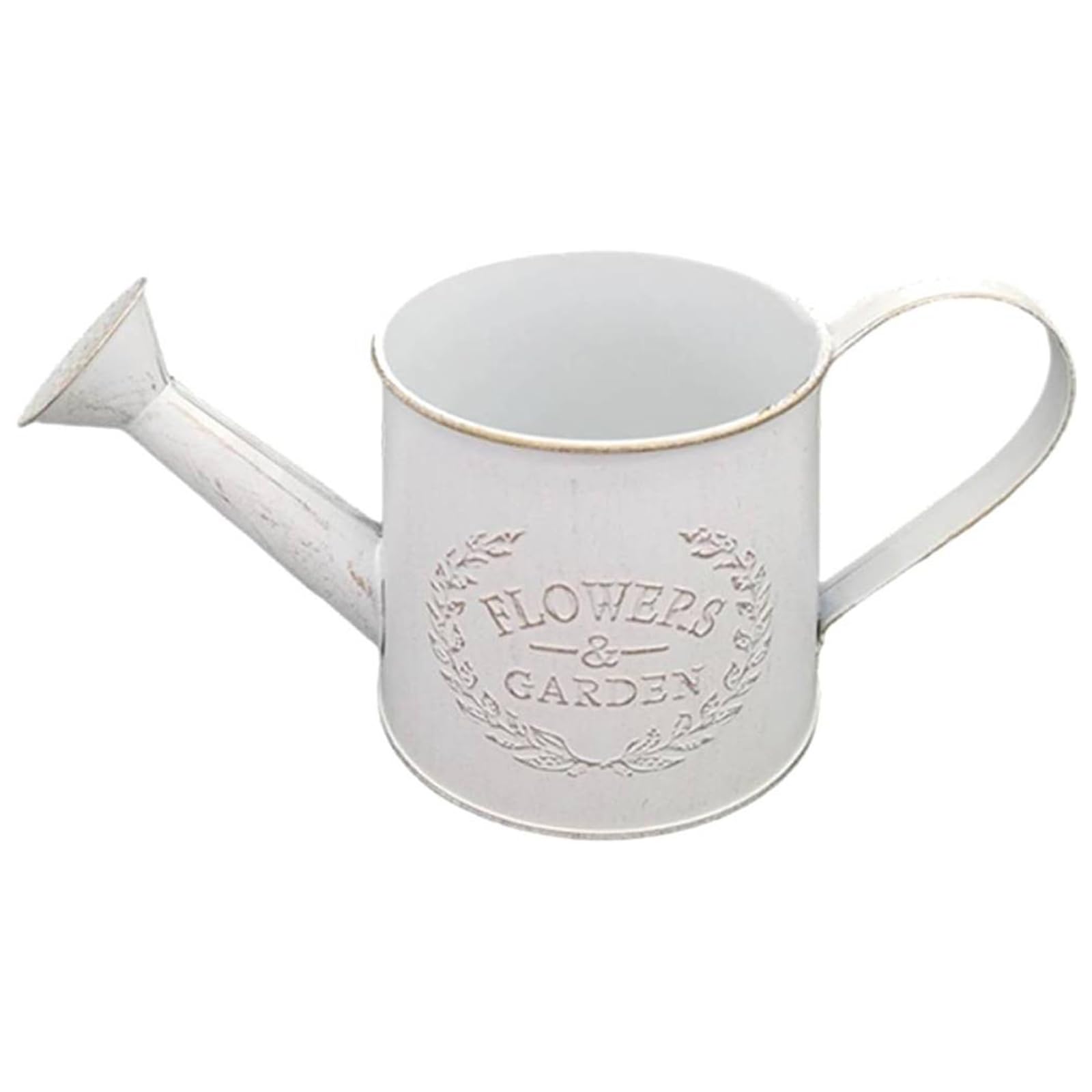Vintage Metal Flower Watering Can with Handle Small Garden Watering Bucket Galvanized Metal Watering Can for Indoor Plants Succulents Balcony and Outdoor (White)