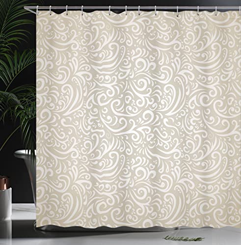 Lunarable Victorian Shower Curtain, Retro Style Curves And Swirls Geometric Elements Curlicues Vintage Baroque Pattern, Cloth Fabric Bathroom Decor Set With Hooks, 69" W X 70" L, Beige Tan #TOP2