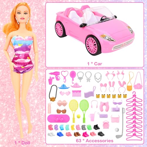Miunana 71 Pcs Puppen und Auto mit Puppenkleidung Puppenzubehör, 11,5 Inch Puppen, Fahrzeug Kleidung Kleider Zubehör Schuhe für 30 cm Puppen, Geschenk für Kinder