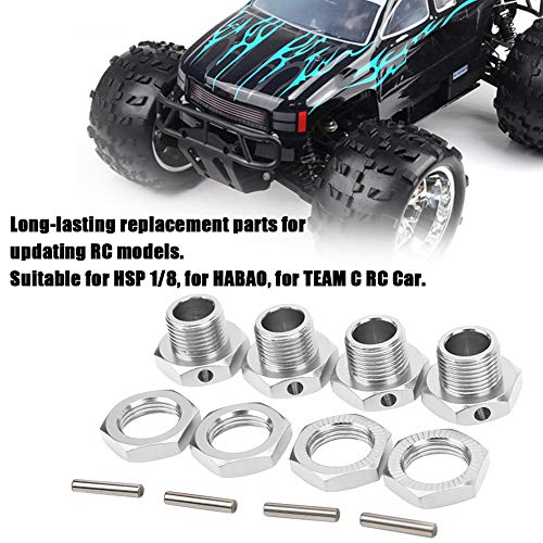 Alomejor Aluminiumlegierungsrad-Sechskantkupplungssatz 17 Mm, 4 St&uuml;ck f&uuml;r 1/8 RC-Auto, Mehrere Farben, Ersatzteile (Silver)