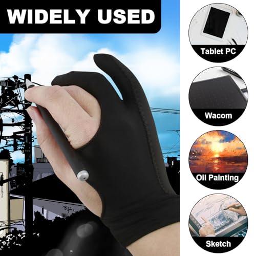 XINML Drawing Glove 2-Finger Artist Glove, 3-Layer Palm Rejection Digital Art Gloves for Tablet Drawing, Slim Fit Screen Gloves for Right & Left Hand, Breathable, 2Pcs Black M - Image 2