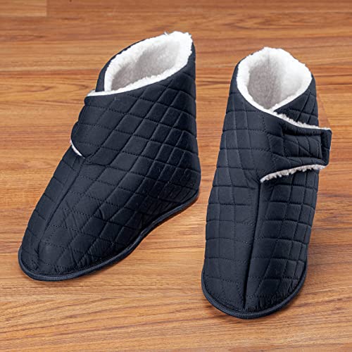 Fox Valley Traders Silver StepsTM Edema Booties Mens, Hook and Loop Strap, Non-Slip Vinyl Bottom, Polyester - Large, Navy Blue2