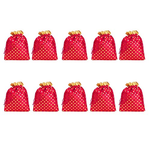 Image of Meher Collection Women's Polka Dot Potli Bags for Return Gifts Wedding Gift for mom Potli Purse Gift Bags Fancy Potli bag Diwali Potli Karwachauth Potli - Red Polka 1kg Large size (25cm x 27cm)
