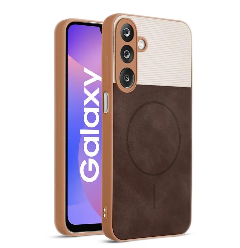Image of Bintage CASE Dual-Leather Mac Safe Design Phone Case| Soft Touch Finish | Full Camera Protectection Back Cover Compatible for Samsung A15 5G / A15 4G - White & Choco Brown