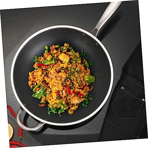 Wok de acero inoxidable con diseño de doble mango y fondo hexagonal miniatura 6