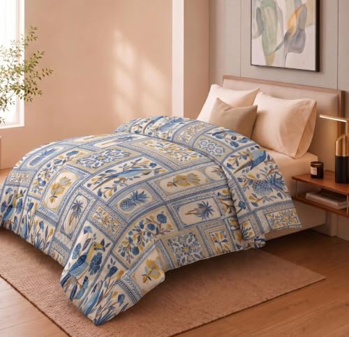 Image of HOMEKART 220 GSM Reversible Microfiber AC Comforter /Duvets for Mild Winter | All Season King Size 3 Layered Quilted Blanket for Double Bed (220 cm x 240 cm,Multicolour