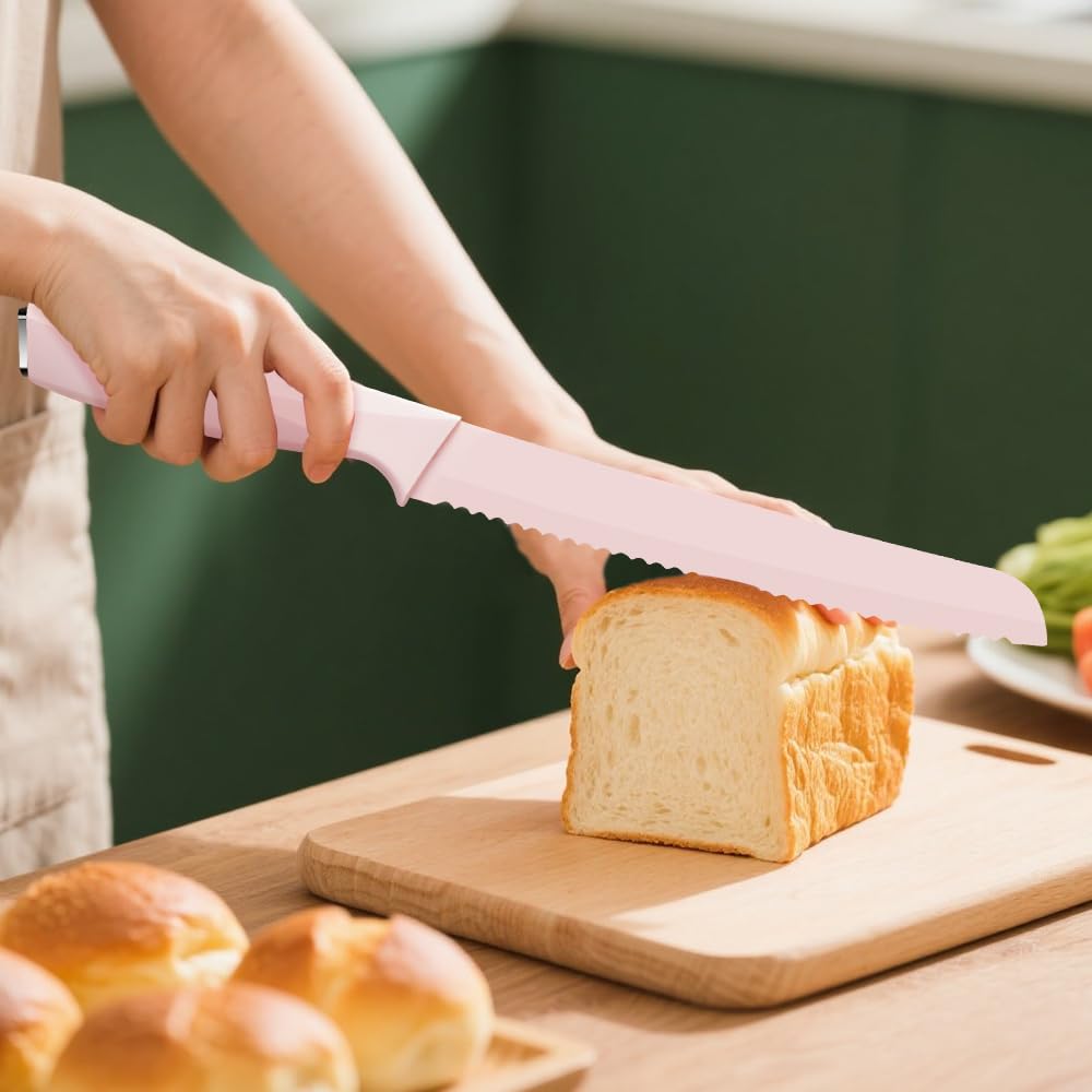 14-teiliges Messerset, Küchenmesser Set mit Messerblock und Wetzstahl – Edelstahlmesser, Mit Ergonomischer Griff, Scharfe Messer, Ideal für Haushalt, Profis,Hacken, Schneiden, Würfeln. (Rosa)