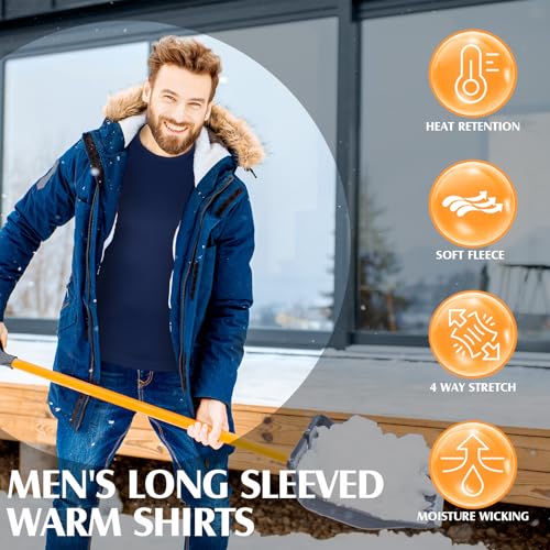Patelai 3 Pack Thermal Underwear for Men Top Crew Neck Long Sleeve Shirt Fleece Lined Base Layer for Cold Weather4