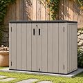 ADDOK Outdoor Storage Cabinet, 31 Cu.Ft Horizontal Resin Storage Shed with Lockable Doors, Waterproof Tools Storage Box for Backyard, Patio, Garage, Garden