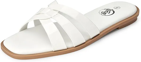 Trary Sandals Women,Leather Slides Women Comfortable Memory Foam Sandals for Women Footwear,Fashion Flat Summer Sandals for Women 2025