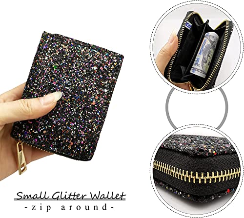 Bestmaple Rainbow Glitter Small Wallet For Girls Women Sequins Coin Purse Pouches Zipper Card Holder (Black) #TOP3