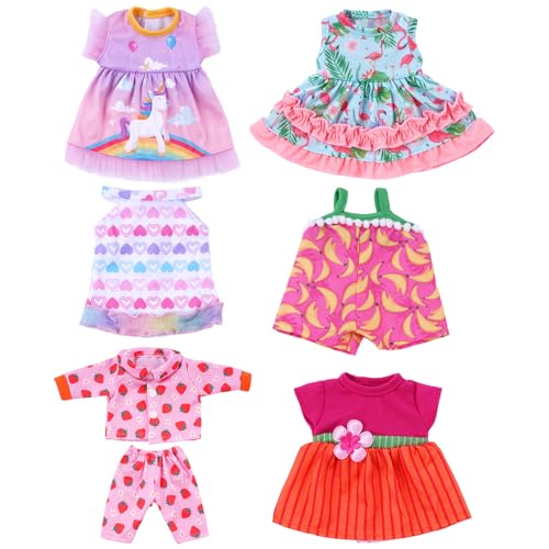BABESIDE 6-Piece Alive Baby Doll Clothes and Accessories Set for 8-10 Inch Dolls Includes Cute Dresses Skirts and Tops for Baby Dolls for Kids(Not Doll)