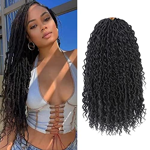 6 Packs Curly Faux Locs Crochet Hair 22inch River Faux Locs Crochet Hair Curly Faux Locs Wavy Crochet Hair with Curly in Middle and Ends Boho Style Synthetic Hair Extensions (22Inch 6Packs 1B#)
