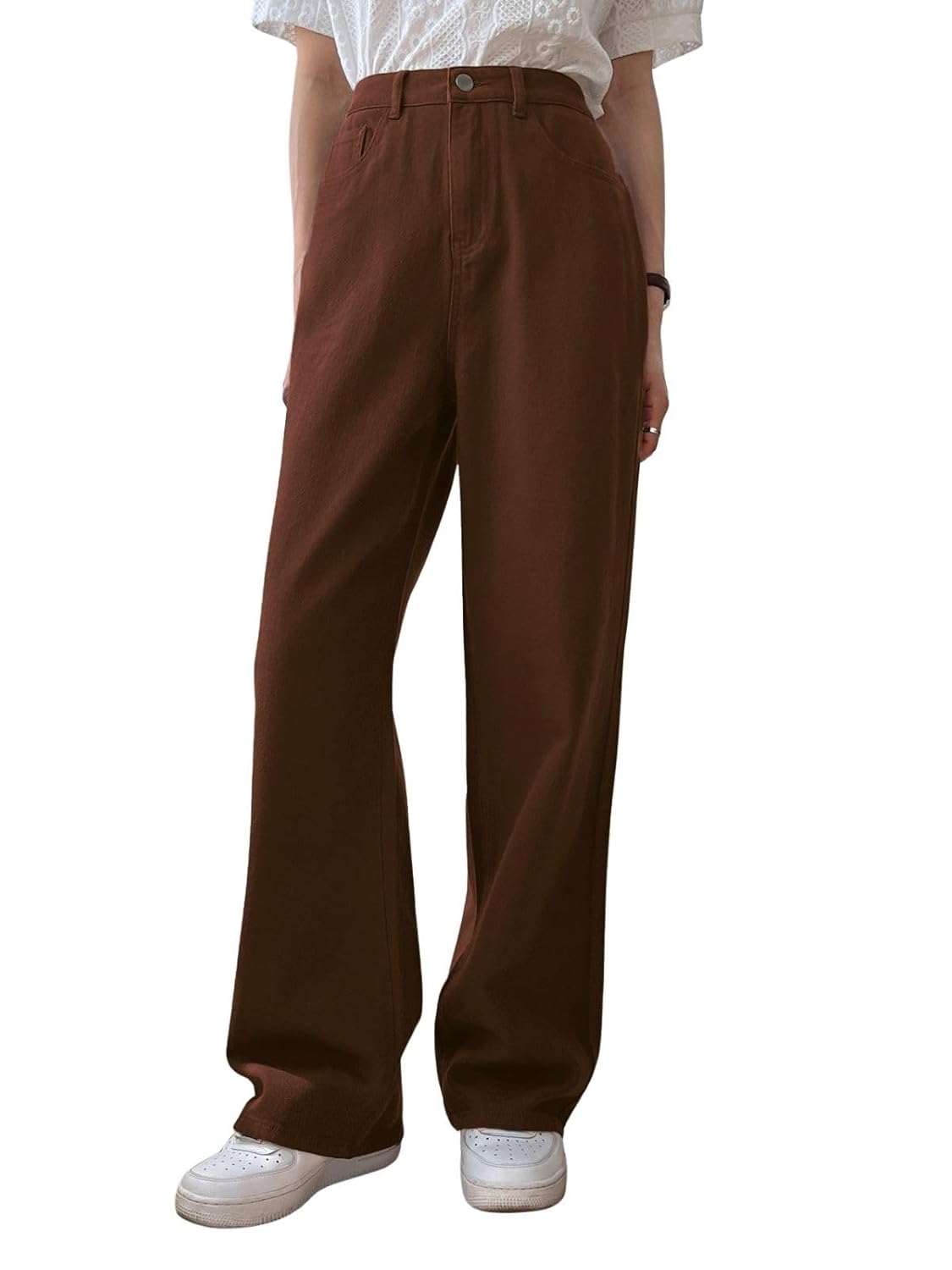 GRECIILOOKS Women’s High Waist Wide Leg Jeans – Straight Fit Baggy Cargo Denim Pants for Casual & College Wear