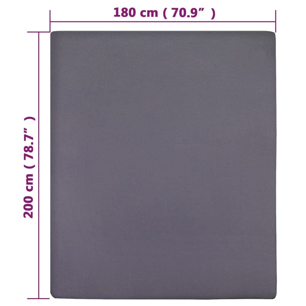 Spannbettlaken 180x200 cm Jersey 2er Set Anthrazit Baumwolle elastisch weich atmungsaktiv für Doppelbett