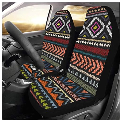 Étnico Tradicional Geométrico Nuevo Fit Auto Drive Fundas asiento coche Protector para mujeres Automóvil Truck Suv Vehículo conjunto completo Accesorios para bebé adulto (juego 2 partes delanteras)