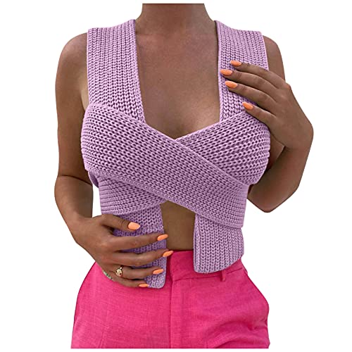 Image of JUMISEE Women's Sexy Wrap Around Strappy Crop Top Knit Multi Wear Sweater Tank Tops Sleeveless Bandage Vest
