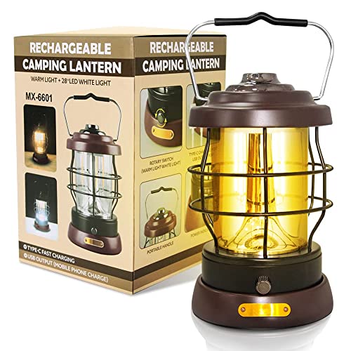 Lanterne de camping rétro rechargeable LED 1500 lm avec batterie 5000 mAh pour panne