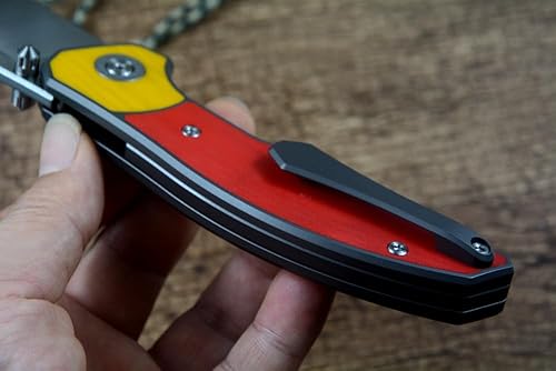 Miniatura 6 de TWOSUN D2 Blade Folding Knife Red G10 Titanium Handle Outdoor Camping Hunting TS416