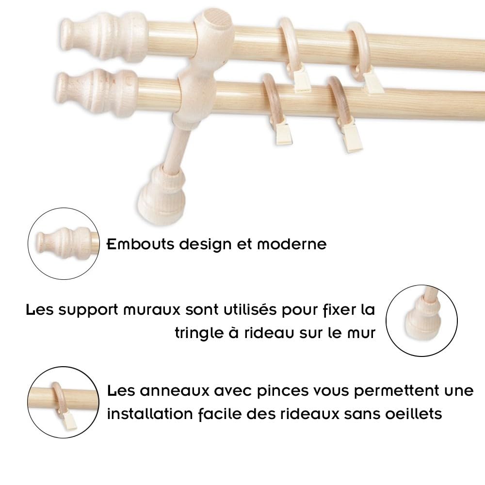 Mon Mobilier Design CRIS Tringle en Bois Ø 28 mm Pin Double 200 cm