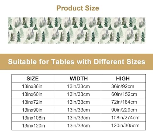 Image of Green Forest Tree Table Runner Watercolor Fantasy Magical Woodland Landscape Nature Botancial for Tabletop Party Holiday 13x90 inch