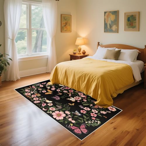 Washable Rug 2'×6' - Washable Runner Living Room Rug Boho Black Small Rugs for Entryway Kitchen Door Mat Indoor Entrance 2'×6' Rugs Butterfly Mats