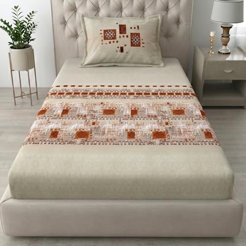 Image of Mafatlal 186 TC Spring Glory Graceful Pure Cotton Single Flatsheet (60 x 90 Inch) | Breathable Summer Comfort | Wrinkle-Free Floral Bedsheet with 1 Pillow Cover, Persian Red