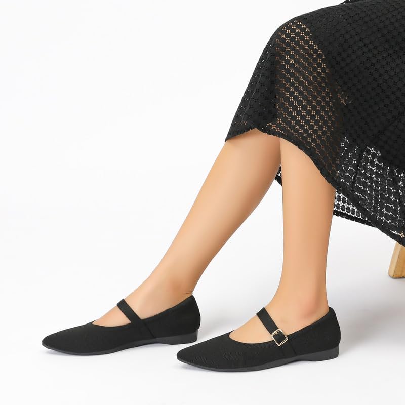 Women's Pointed Toe Knit Mary Jane Ballet Flats for Office Casual Wear Stretchy Dressy Slip-On Shoes with Arch Support - Image 7