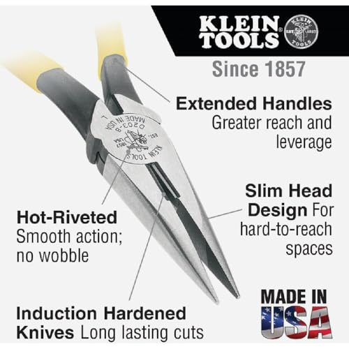 Image of Klein Tools D203-7 Needle Nose Pliers, Long Nose Stripping Side Cutters, Induction Hardened and Heavier for Increased Cutting Power, 7-Inch