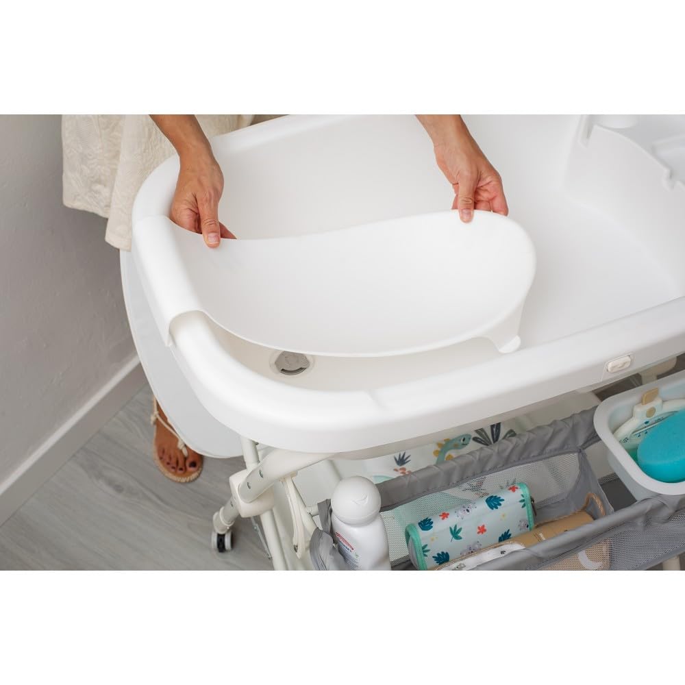 Interbaby Bañera Bebé Cambiador Plegable Patas, Ruedas, Hamaca (Dino) | Bañera con cambiador 2 en 1, hamaca anatómica extraíble, patas antideslizantes, altura ergonómica, portátil