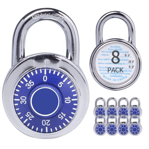 Image of Combination Padlocks with Metal Body, Indoor Use for Gym Lockers & School Locker,Blue, 8-Pack