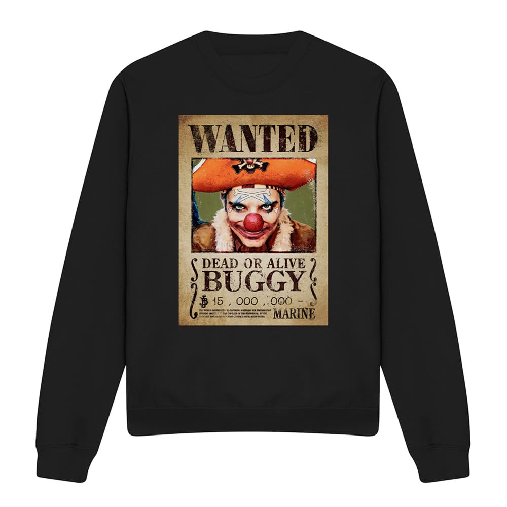 One Piece Buggy The Clown Pirate Wanted Poster Unisex Sweatshirt, Black, Small