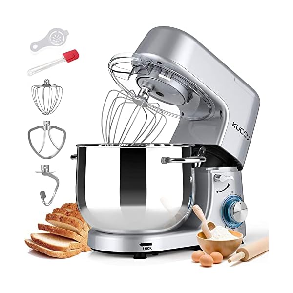 KUCCU Stand Mixer, 8.5 Qt 660W, 6-Speed Tilt-Head Food Dough Mixer, Electric Kitchen Mixer with Dough Hook, Flat Beater & Wire Whisk, Mixing Bowl (8.5-QT, Silver) KUCCU Stand Mixer, 8.5 Qt 660W, 6-Speed Tilt-Head Food Dough Mixer, Electric Kitchen Mixer with Dough Hook, Flat Beater & Wire Whisk, Mixing Bowl (8.5-QT, Silver)