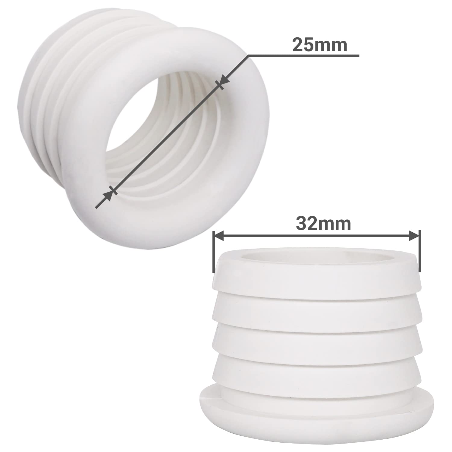 SKIR'CO Biała guma 32 x 25 mm łącznik rury spustowej, reduktor rur