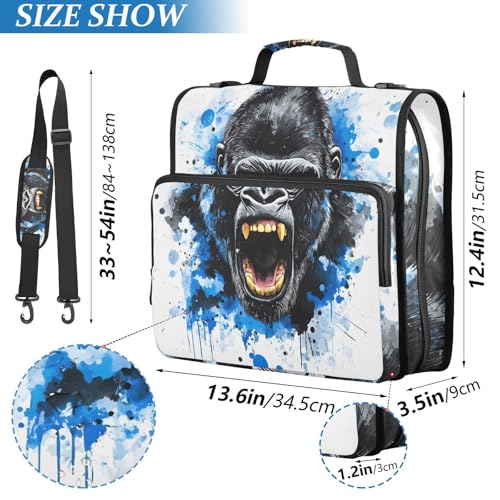 Image of 3 Ring Zipper Binder with Shoulder Strap King Kong Blue Face 1.5 inch Binders Keeper Large Capacity Multi Pockets for School Office Supplies