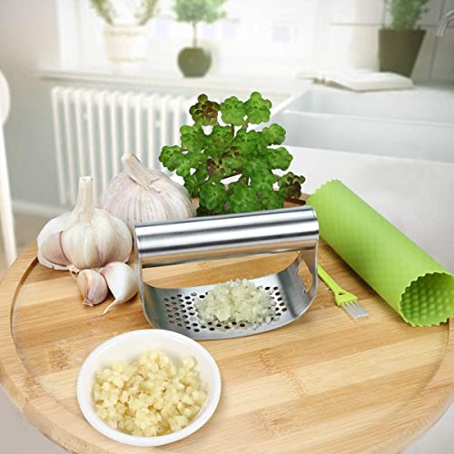 FAVIA Knoblauchpresse 304 Edelstahl Rostfrei,Knoblauchschneider,Multifunktions Ingwer Crusher Einfach zu Verwenden und Reinigung,Spülmaschinenfest-Küchenhelfer Cover