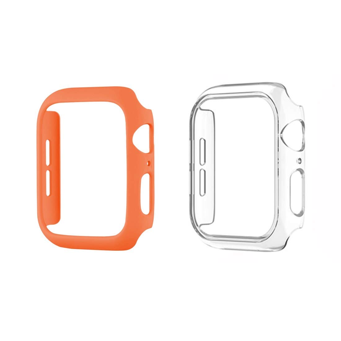 2 Pack Matte Hard Bumper Case Thin Lightweight Cover Slim Guard Protective Frame Compatible with 44mm Apple Watch SE & Series 6 5 4, Clear+Orange