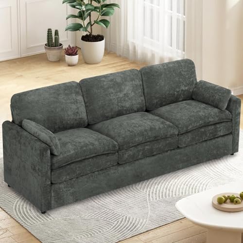 ACMEASE 89” Chenille 3-Seater Sofa with Arm Pillows, Grey