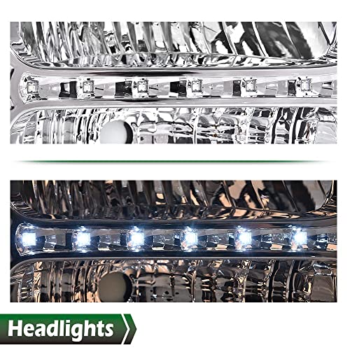 Image of GRAND ORANGE LED DRL Headlights Assembly, Compatible with 2005 2006 2007 Ford F250 F350 F450 F550 Super Duty bumper Headlamp, Amber Corner Headlight(Clear lens Chrome Housing Clear Reflector)