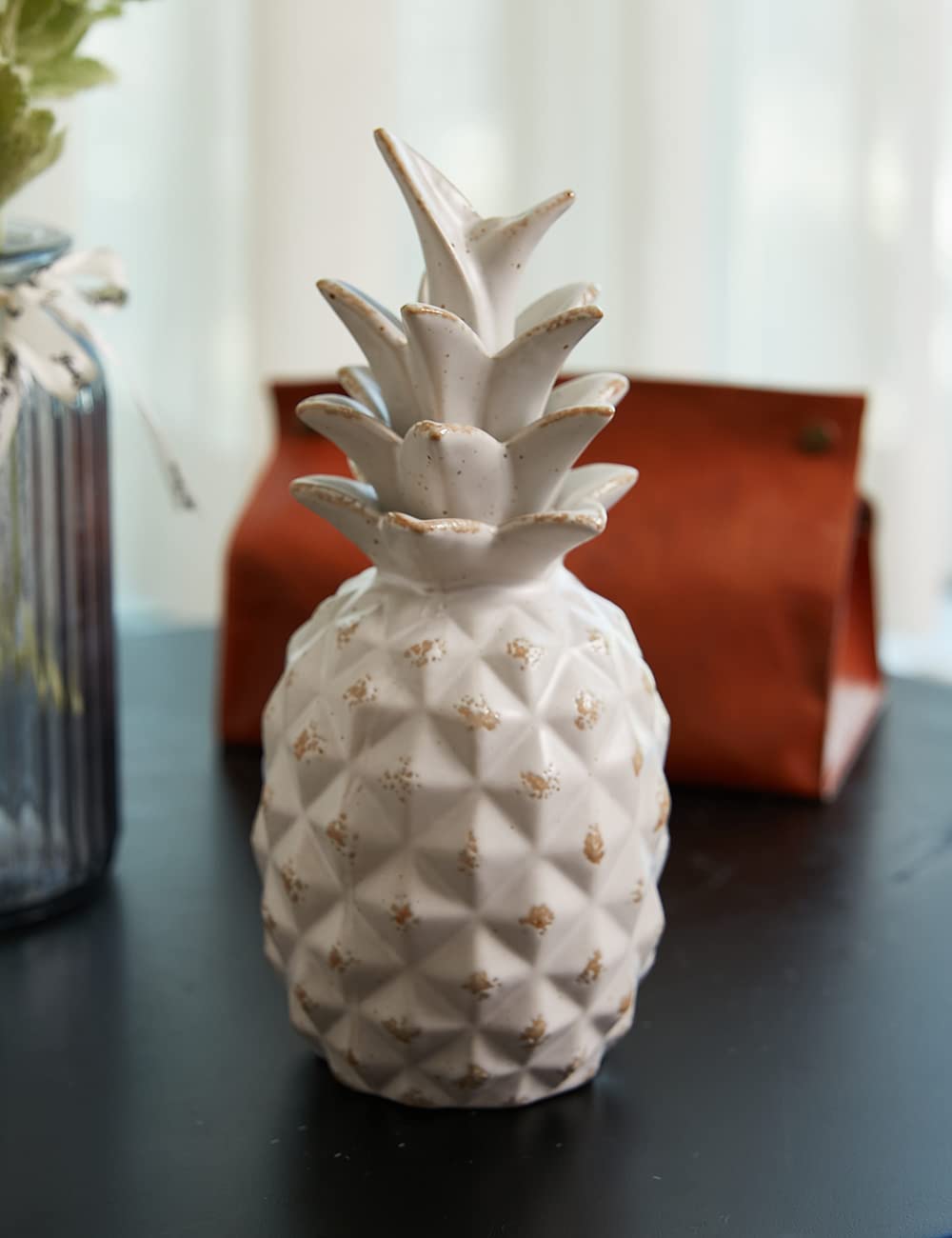 HAUCOZE Estatua de Piña Escultura Moderna Decoración Arte Interior Adorno Figura Hogar Regalo para Salón Oficinas Comedor Cerámica 23cm