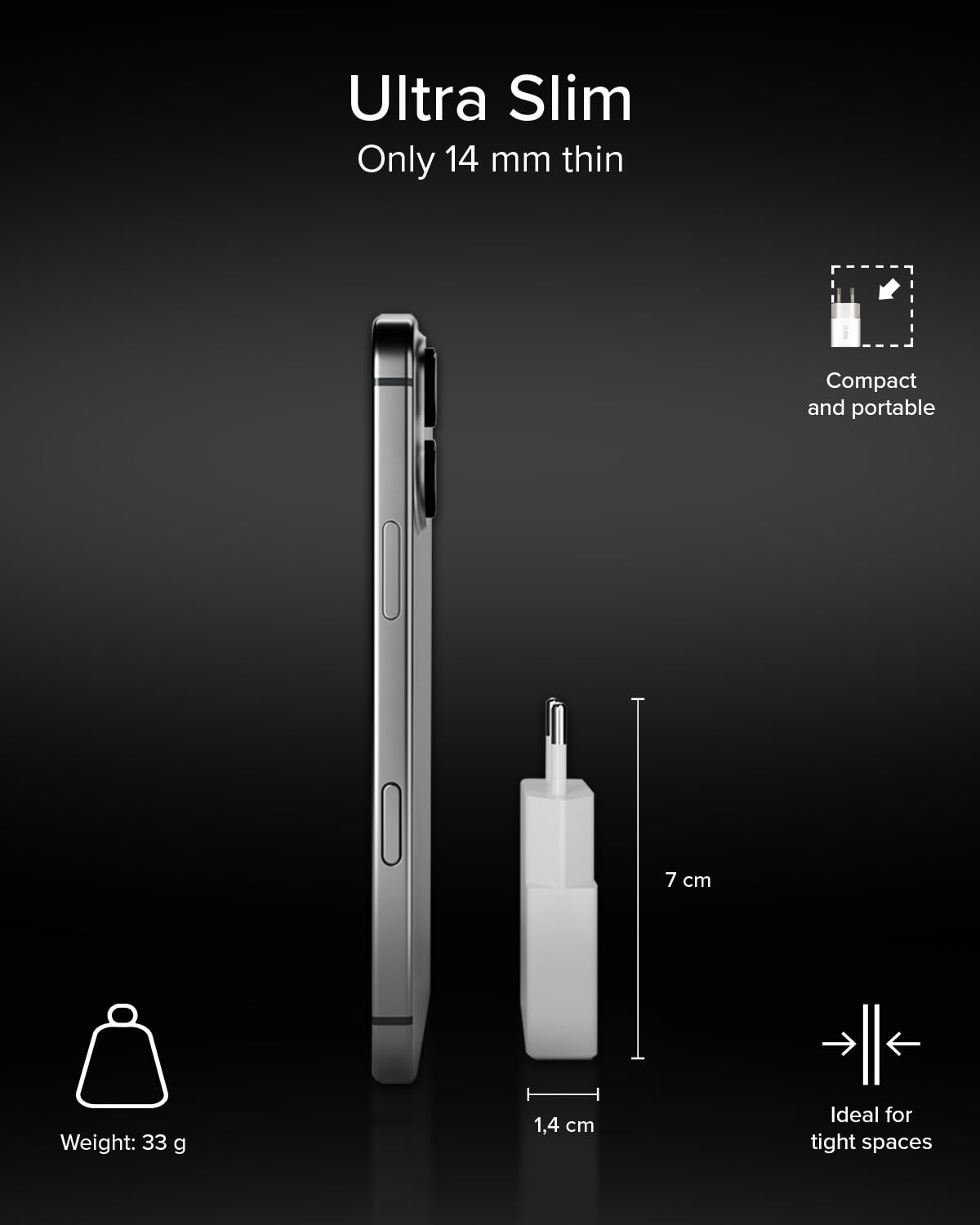 SBS Extra Slim GaN Charger 30W USB-C, GaN Technology, Power Delivery (PD 3.0 PPS), Szybkie ładowanie, ładowarka do iPhone'a, Androida, Tabletu i MacBooka Neo, Kompaktowy, Szary