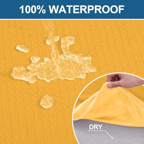 Image of Smiry Waterproof Seat Covers for Dining Room Chairs, No Rear Covers | Stretch Jacquard Removable Washable Chair Seat Slipcovers Protector, Set of 6, Mustard Yellow