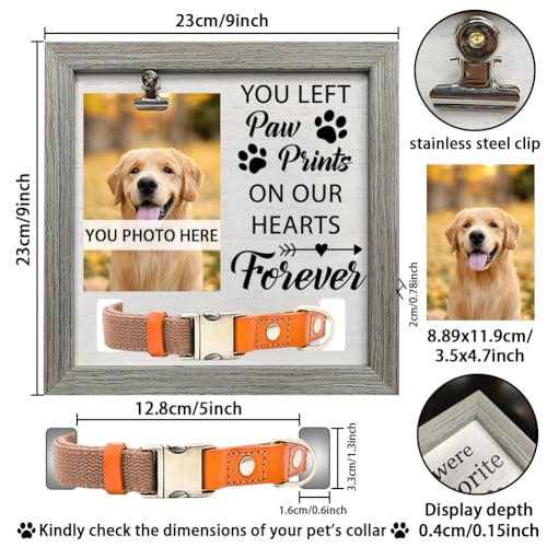 FINGERINSPIRE Pet Memorial Picture Frame 23x23cm You Left Paw Prints on Our Hearts Forever Pet Picture Frames with Photo Clip & Collar Holder Wood Memorial Gifts Frame for Dogs Cat Pets that Passed - Image 2