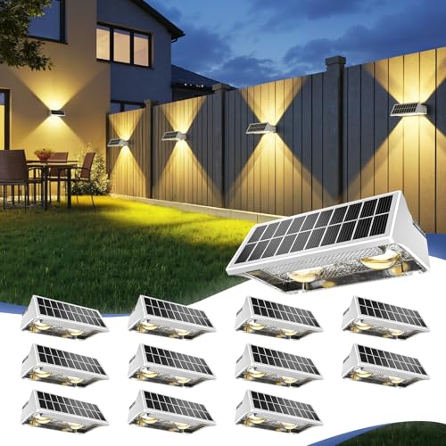 JOFIOS Solar Fence Lights Outdoor,12Pack,Warm White+RGB 9 Colors,1200mAh,Up and Down