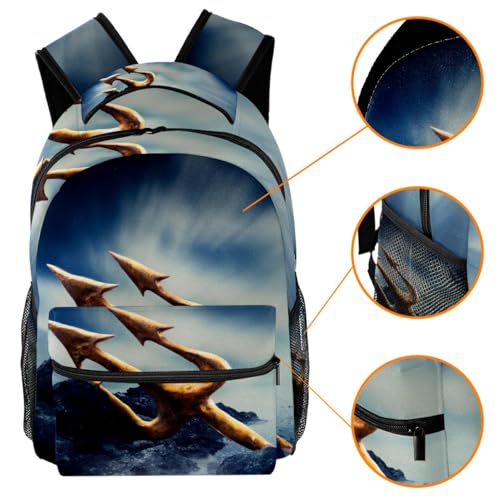 Sac à dos d'école pour filles et garçons grand format motif trident océan
