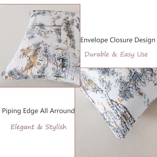 Image of FADFAY Toile Sheets Set King 100% Egyptian Cotton French Country Toile de Jouy Bedding Classic Black and Gold Floral Bed Sheets Shabby Farmhouse Bedding Breathable Soft Deep Pocket 4Pcs, King Size