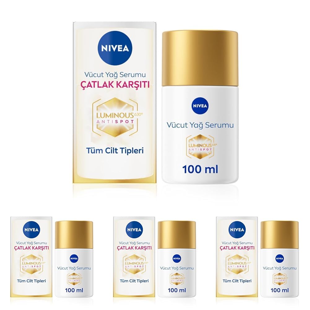 NIVEA Luminous630 Çatlak Karşıtı Vücut Yağ Serumu 100ml, Cilt Tonu Eşitleyici, 48 Saat Nemlendirici, Pürüzsüz Cilt Hissi (4 paketi)